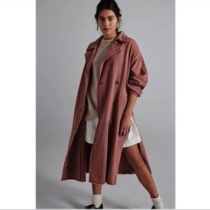 NWT Free People Kelly Trench Coat Cherry Chai Frayed Hem Wrap Cotton XS/S